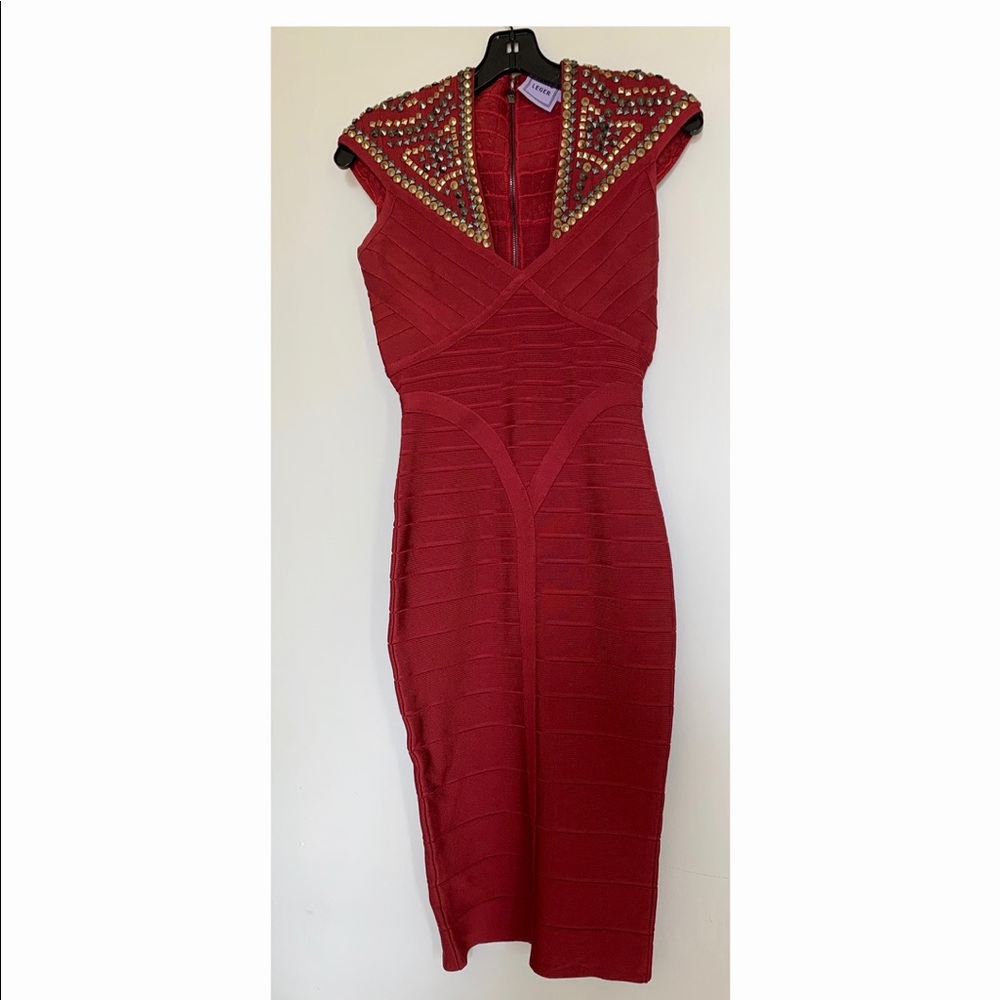 Red Herve Leger Bandage Midi Dress